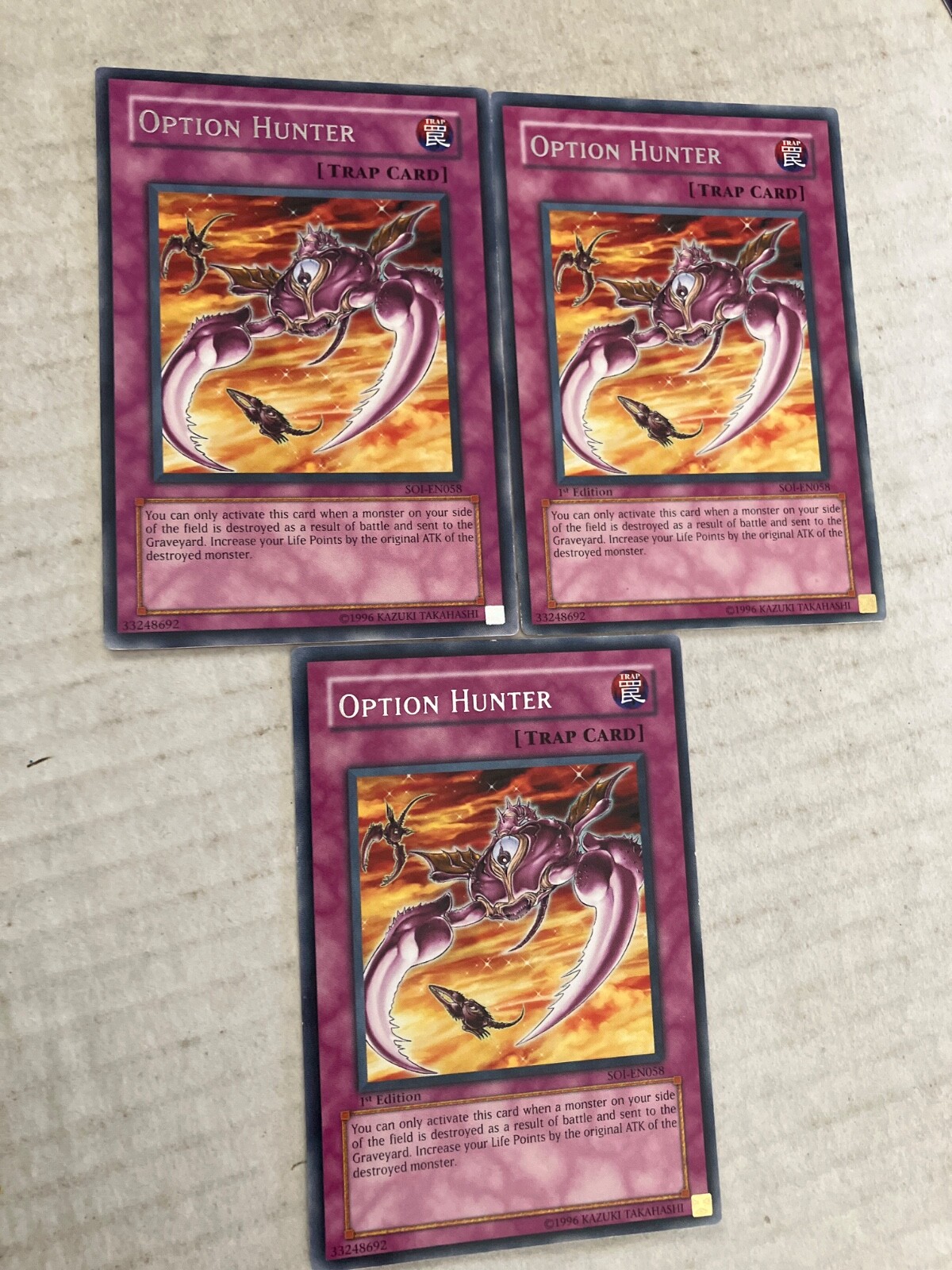 3 option hunter (2 are 1st edition) rare trap card yu-gi-oh gaming cards cscan