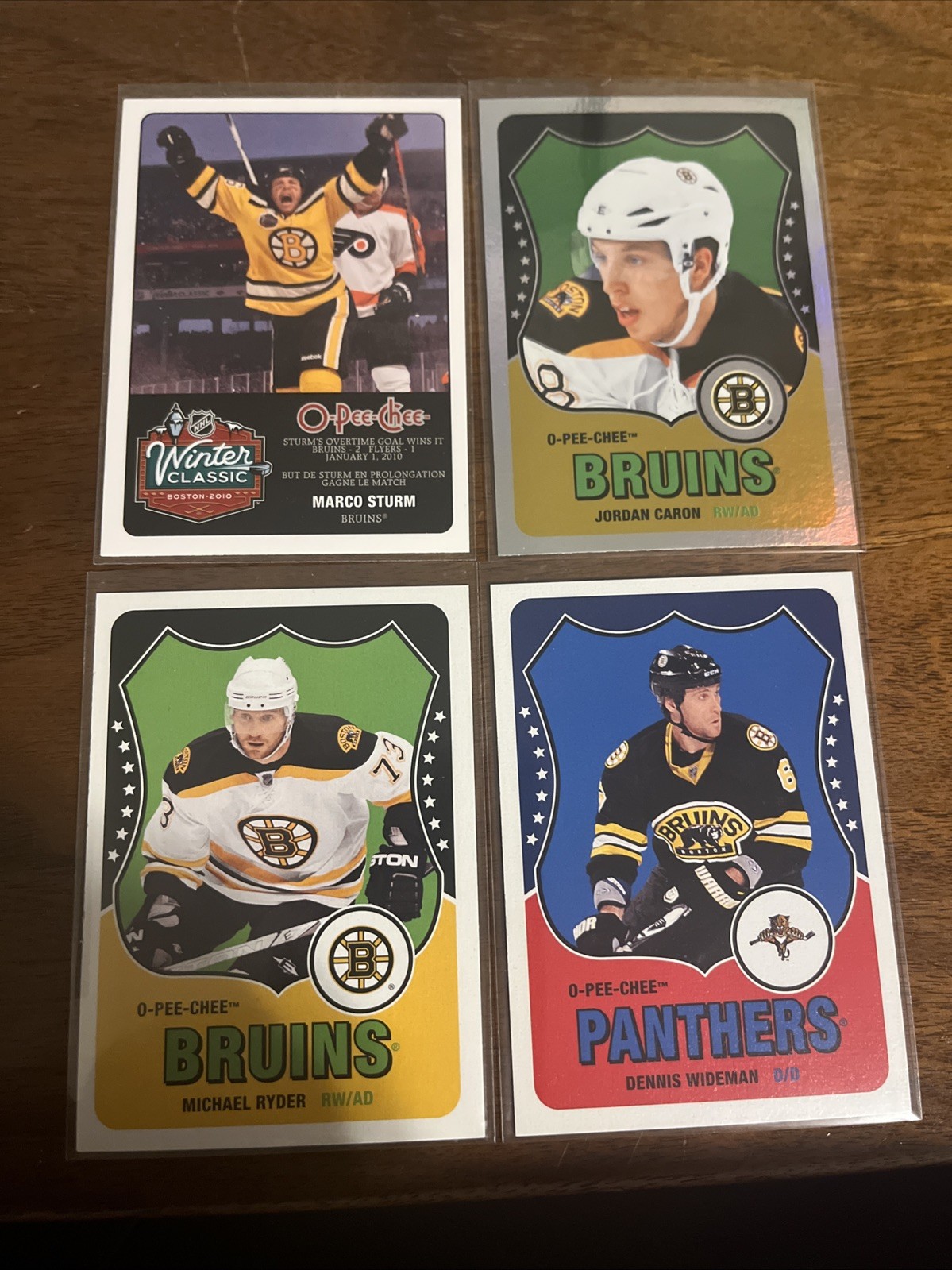 2010-11 O Pee Chee Boston Bruins Insert 4 Card Lot WC,Retro,Retro Rainbow RC + 1