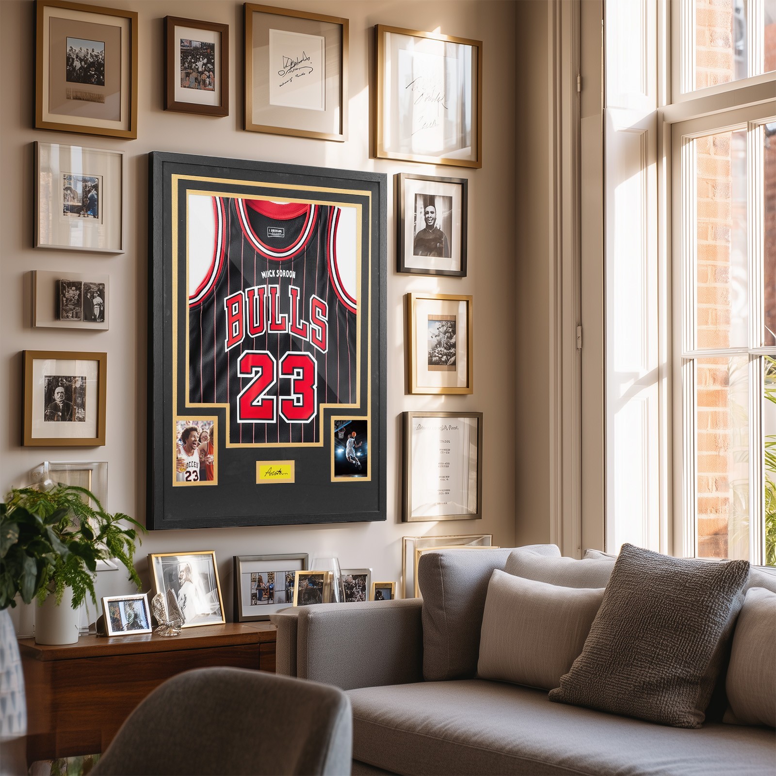 Black & White Jersey Display, Wall Mount Frame w/ Mat, Photo Slot & Hardware
