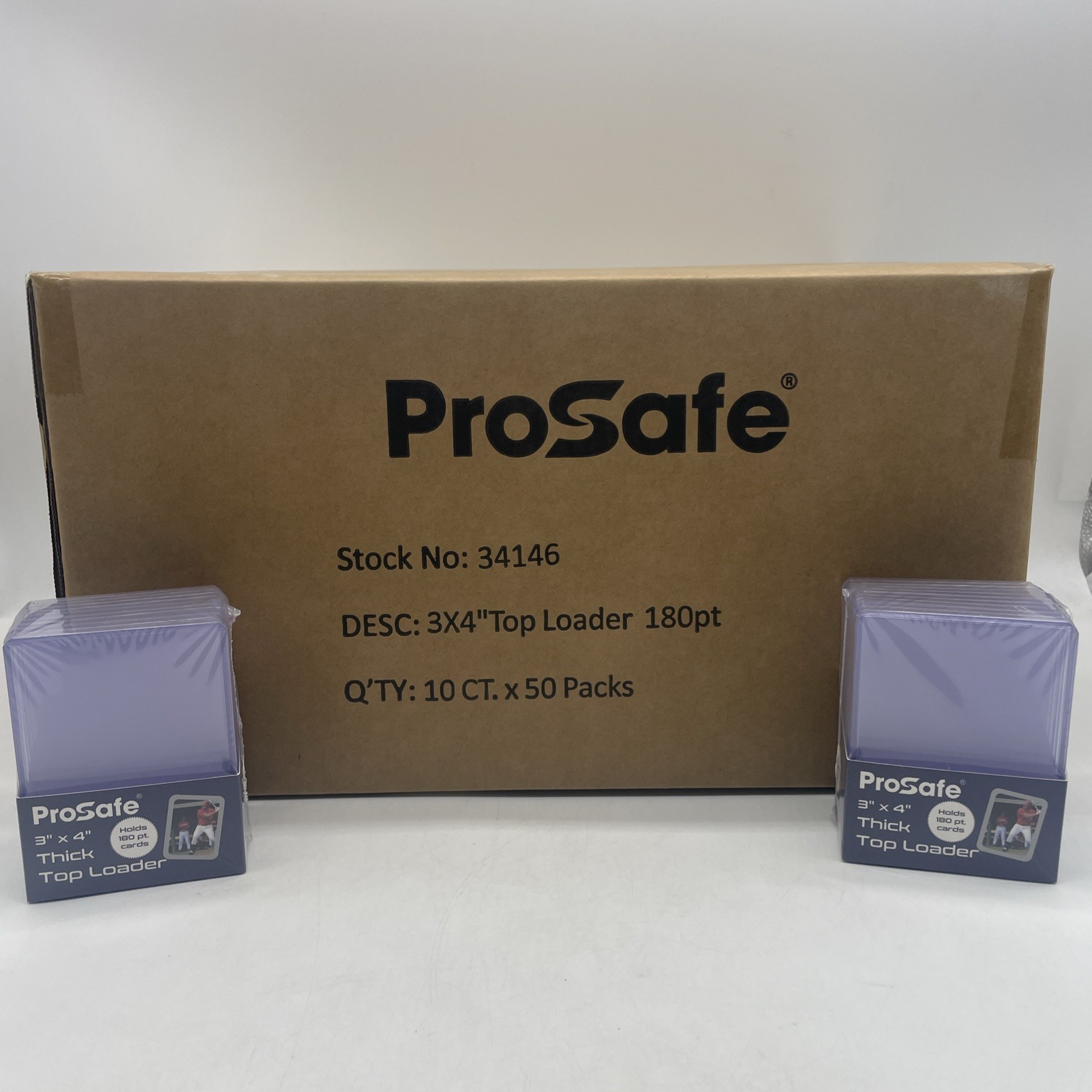 (500) Pro-Safe 3″ x 4″ Basic 180Pt Thick Top Loaders Case (50 Packs)