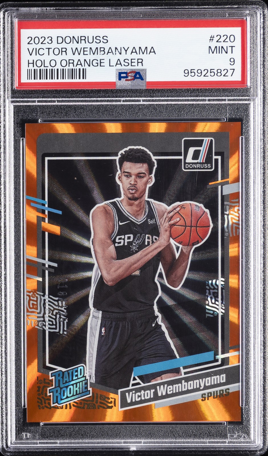 2023 PANINI DONRUSS HOLO ORANGE LASER #220 VICTOR WEMBANYAMA 18/125 PSA 9