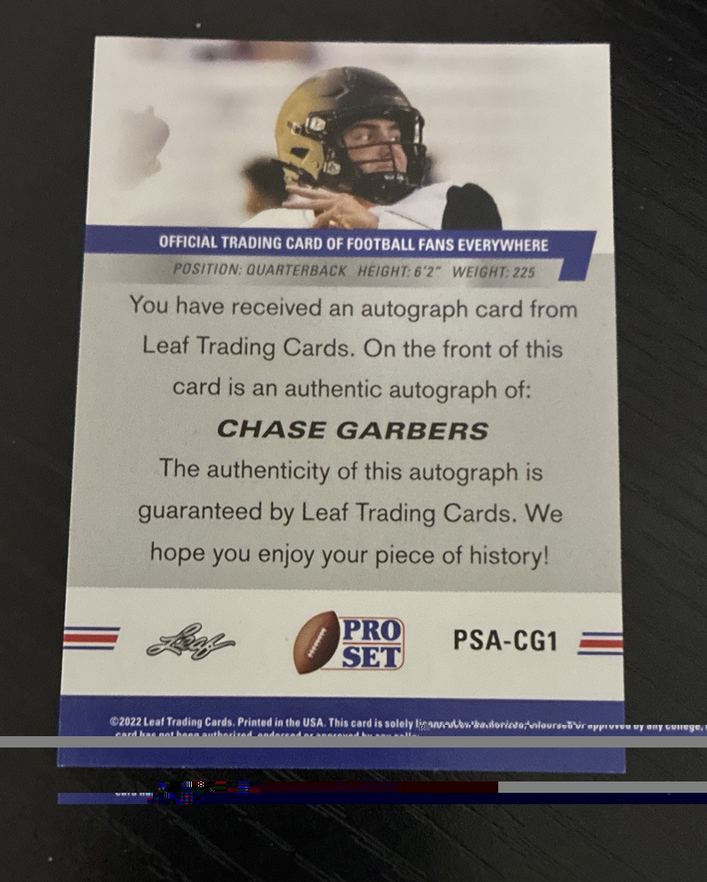2022 Leaf Pro Set Draft – Autograph RC Chase Garbers #PSA-CG1 Cal Bears