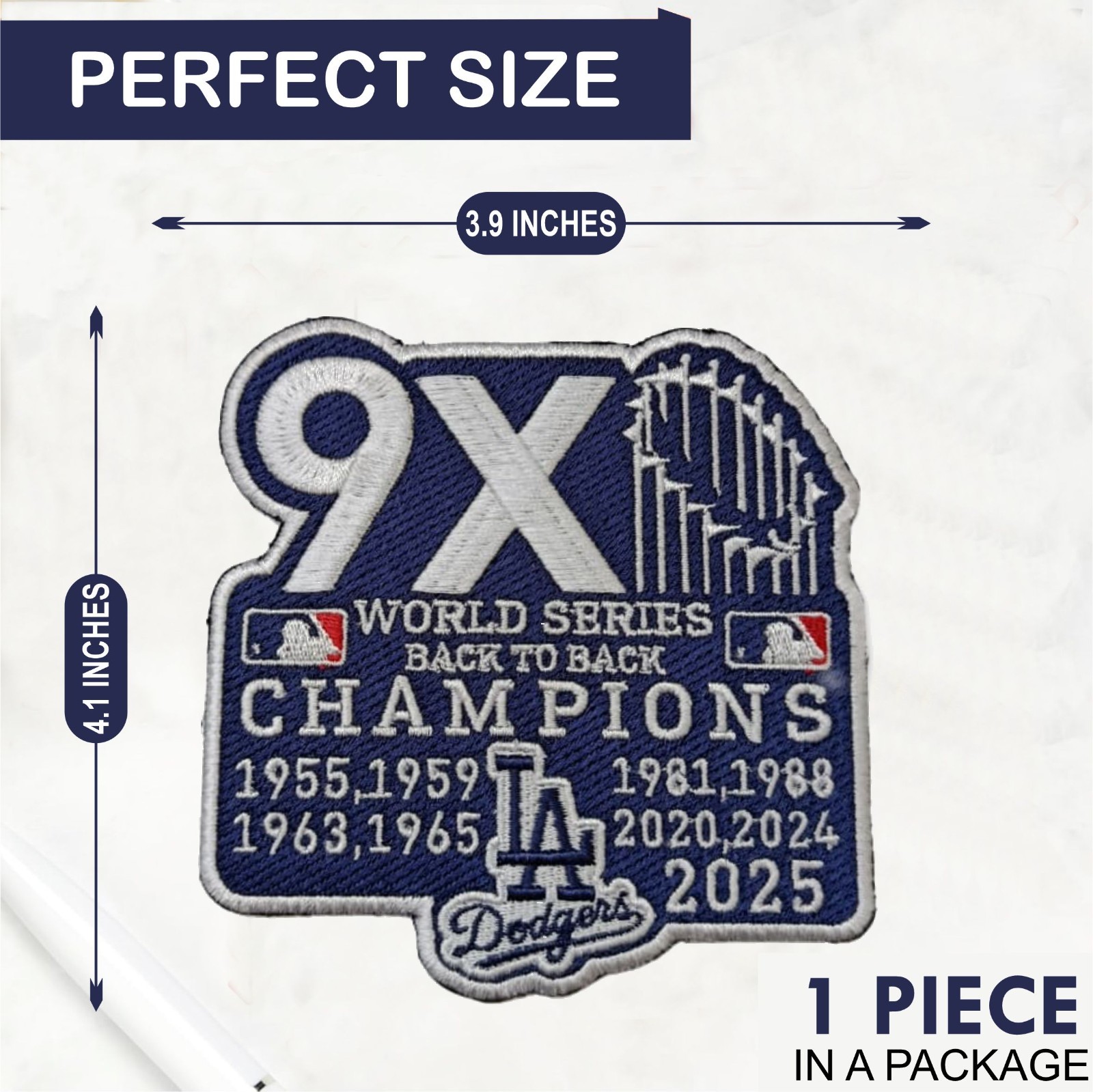 Dodgers 9x World Series Back to Back Champions Iron On Patch – Sew Patch