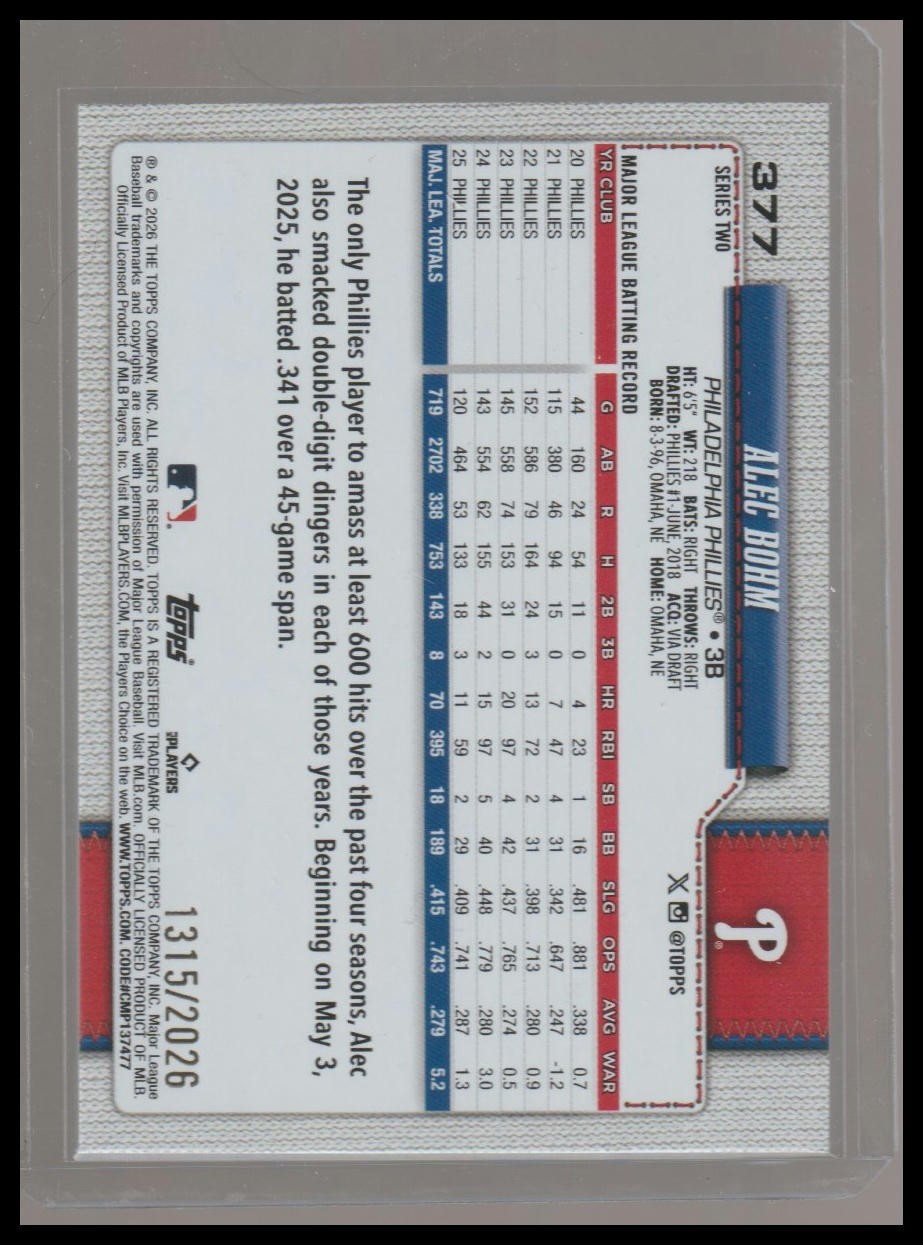 2026 Topps #377 Alec Bohm /2026