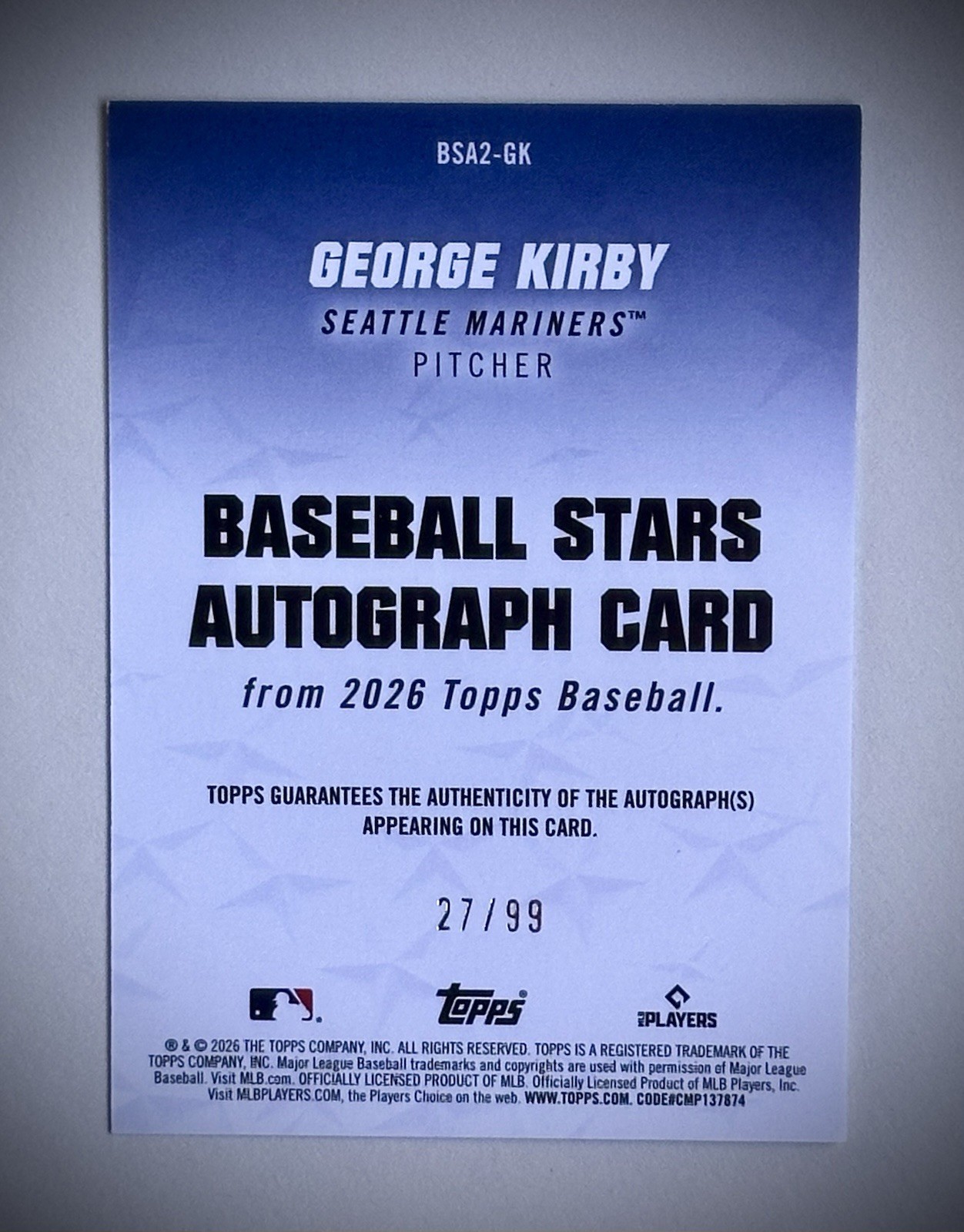 🔥 2026 Topps Baseball Series 2 George Kirby Auto /99 Mariners
