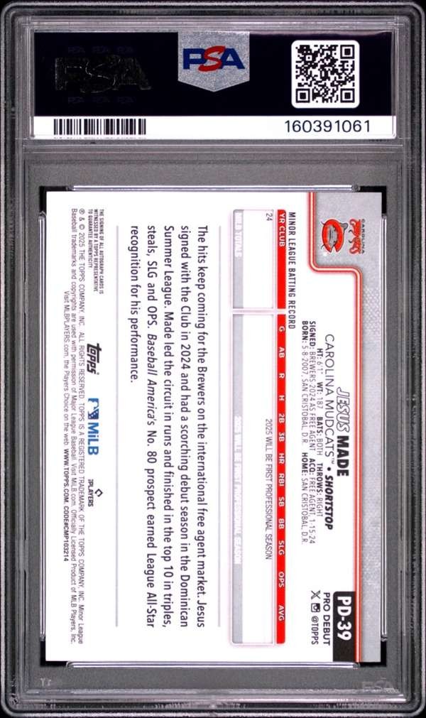 2025 Topps Pro Debut – Base Autographs #PD-39 Jesus Made PSA 10