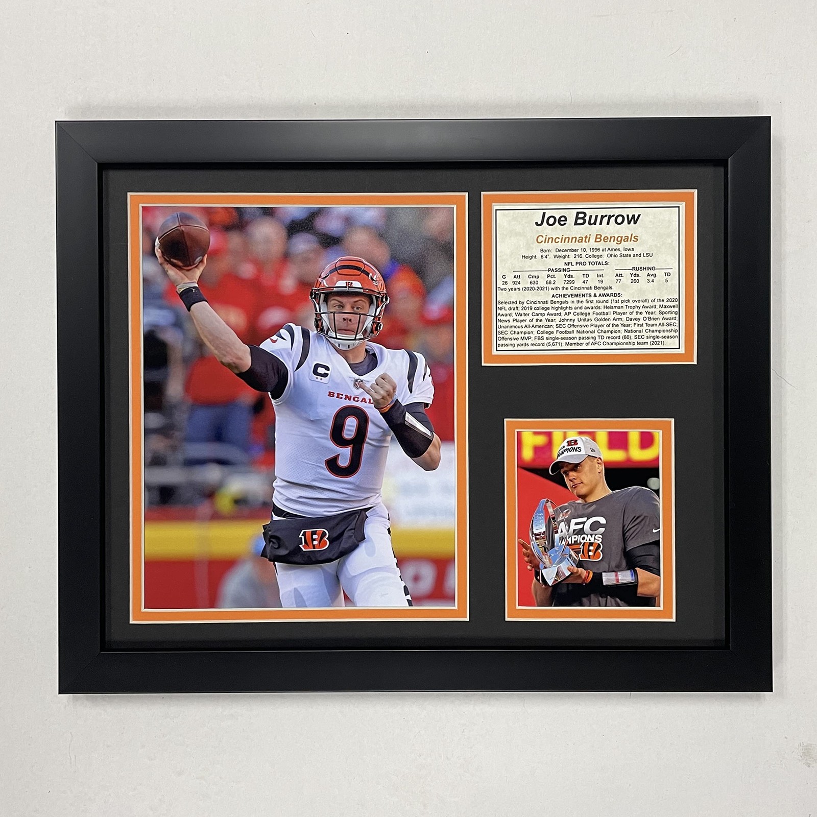 Joe Burrow | Cincinnati Bengals | 12″x15″ Framed Photo 15″L x 12″W, Black