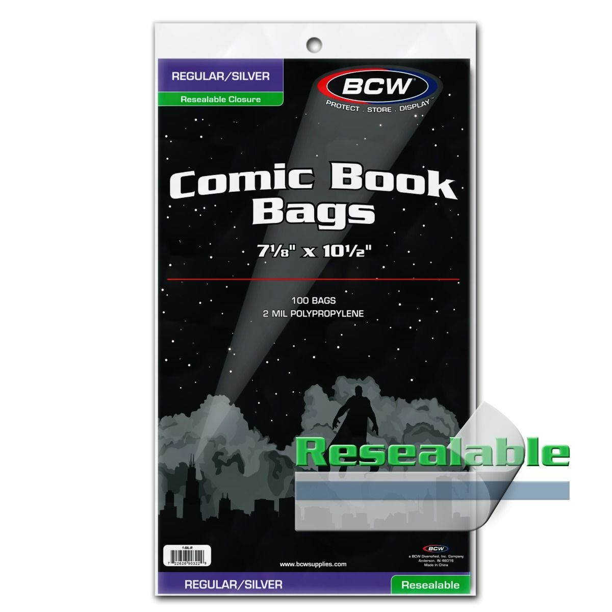 100 – BCW Resealable Silver | Regular 2-Mil Comic Book Bags 7-1/8″ x 10-1/2″
