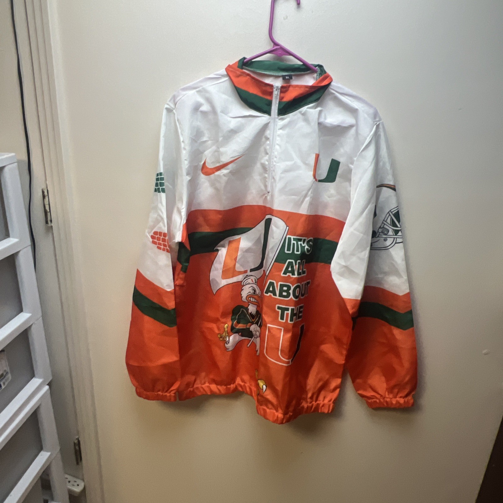 VTG Miami Hurricanes Windbreaker Mens Large XL Pullover