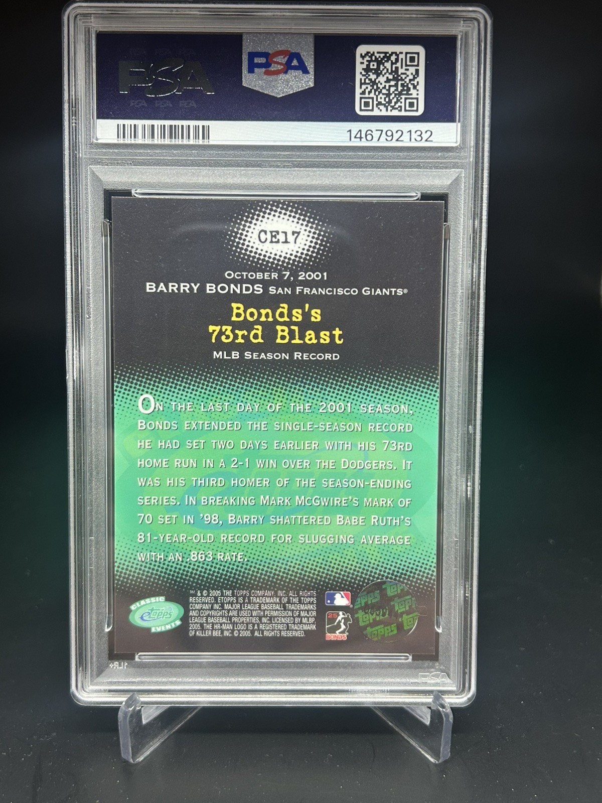 2005 eTopps Barry Bonds “Classic Events” 73rd Home Run Card #CE17 PSA 8
