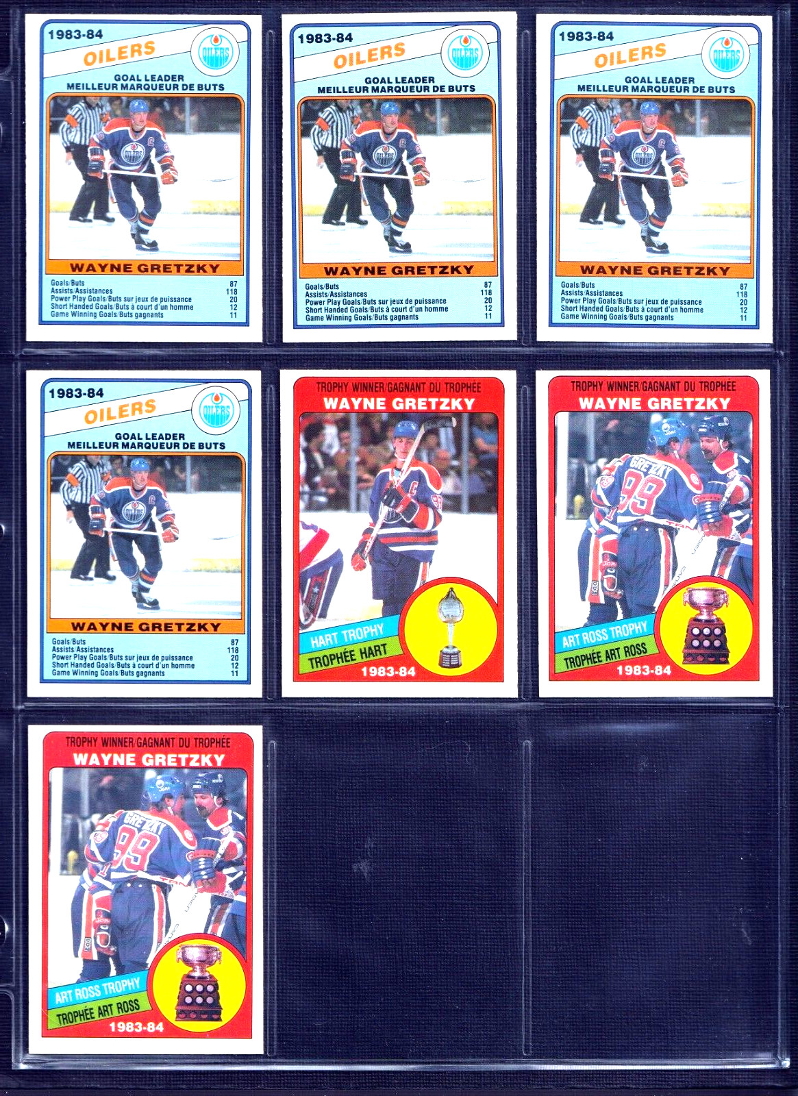 1984-85 OPC Hockey LOT OF 7 Wayne Gretzky 4 X #357 1 X #374 2 X #373 EN AAC