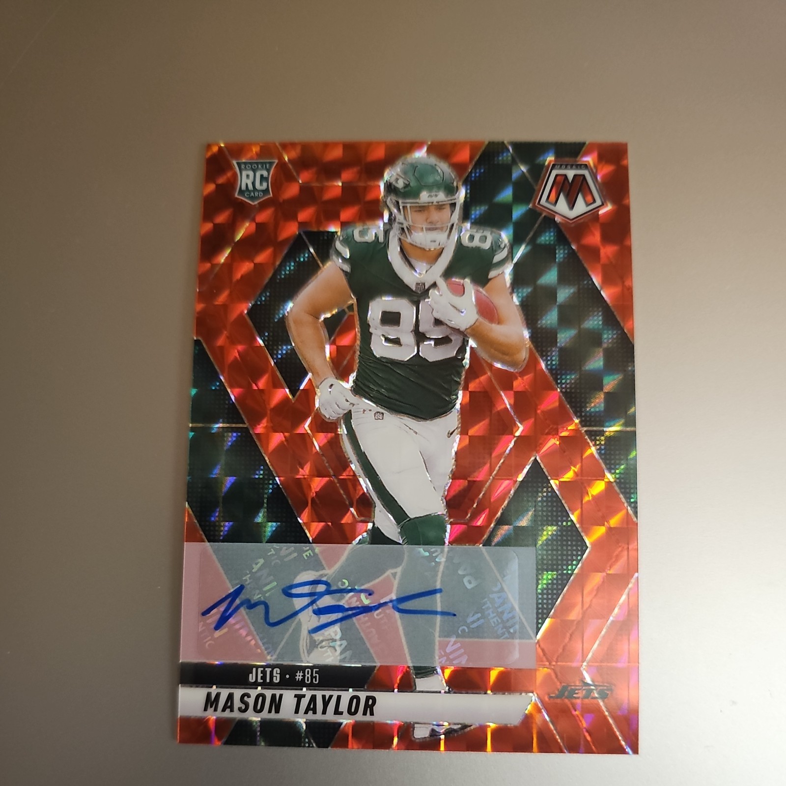 2025 Panini Mosaic Mason Taylor NY Jets Red Mosaic Auto RC #324