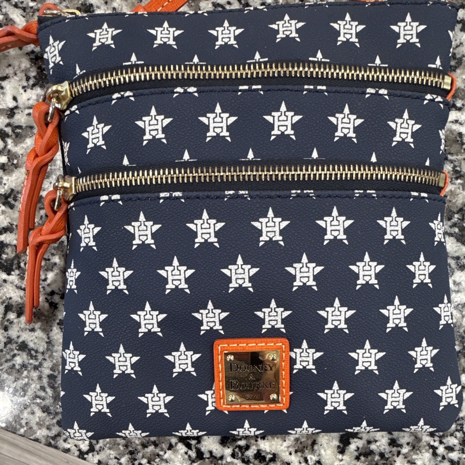 Dooney & Bourke Houston Astros MLB Baseball Blue/Orange Zip Crossbody Bag