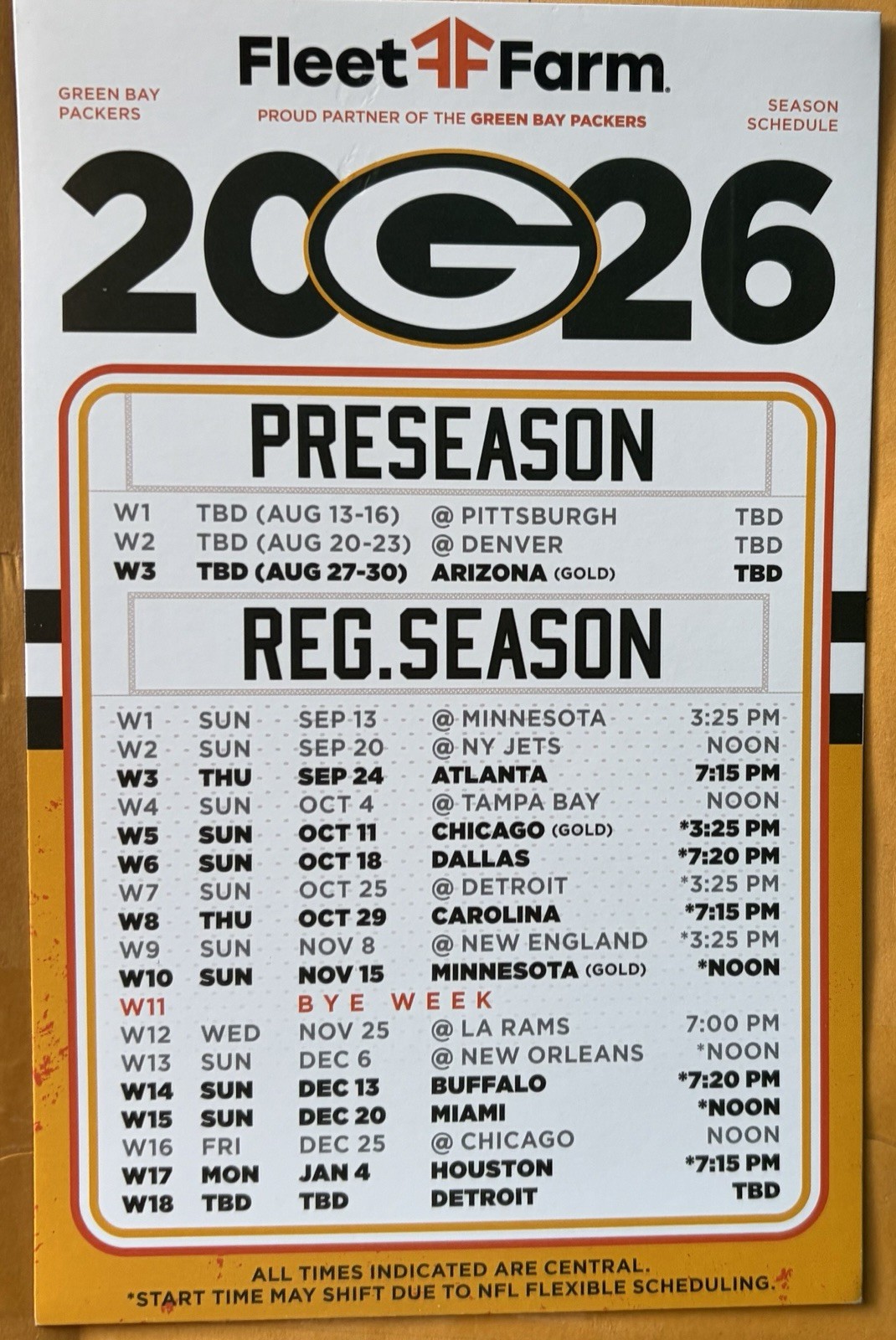 2026 GREEN BAY PACKERS Schedule 🏈 NFL Football Sked COOL MAGNET‼️