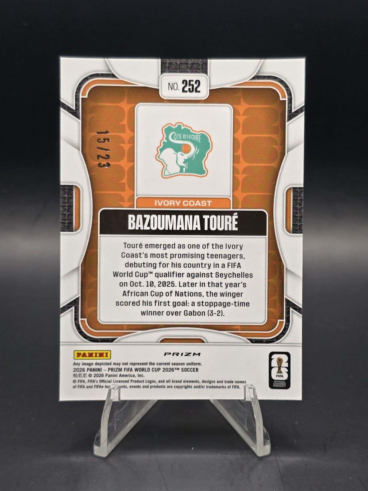 2026 Prizm World Cup Bazoumana Toure #252 Cracked Ice /23 Ivory Coast RC
