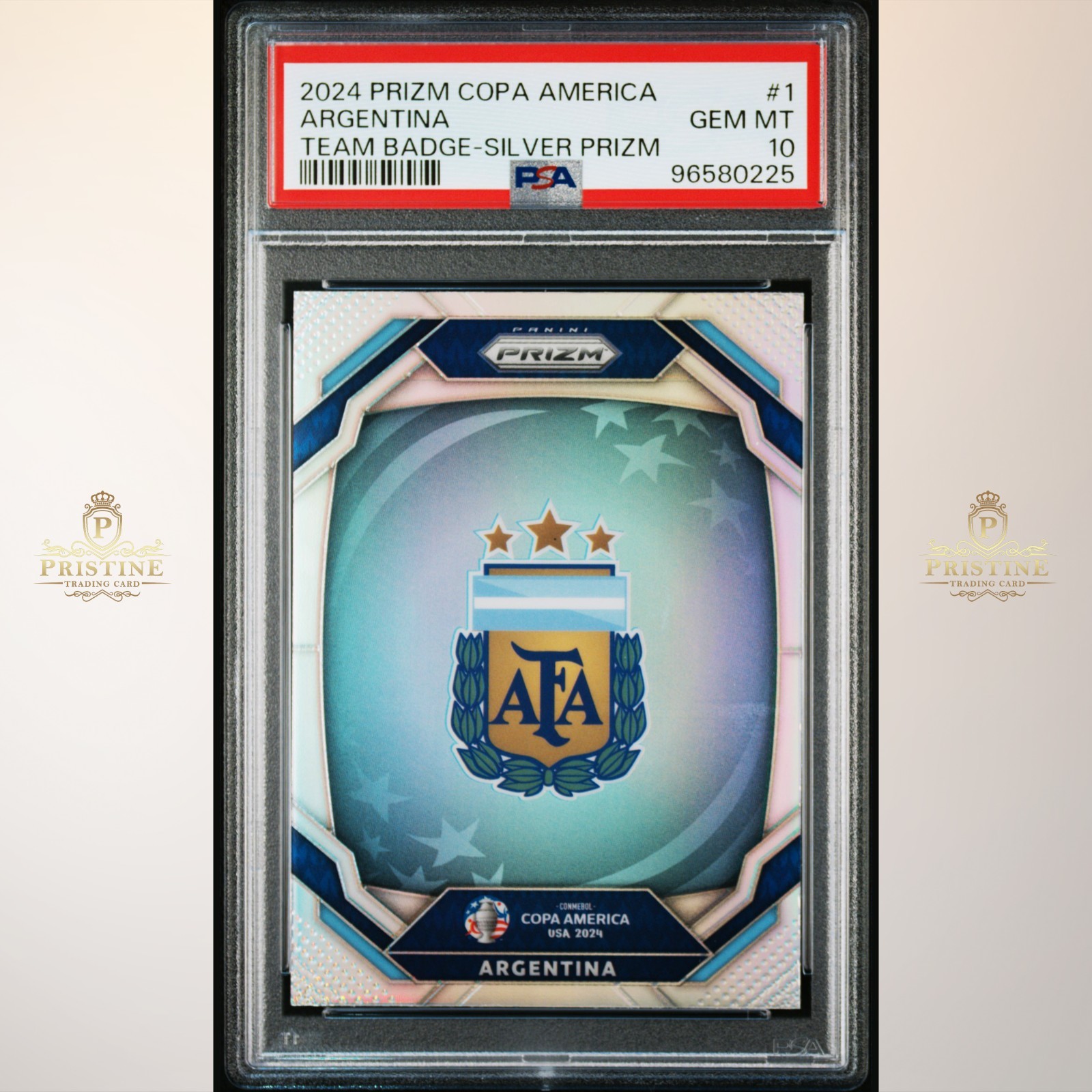 2022-23 Prizm Copa America Argentina Team Badge #1 Silver Prizm PSA 10 GEM MT 2L
