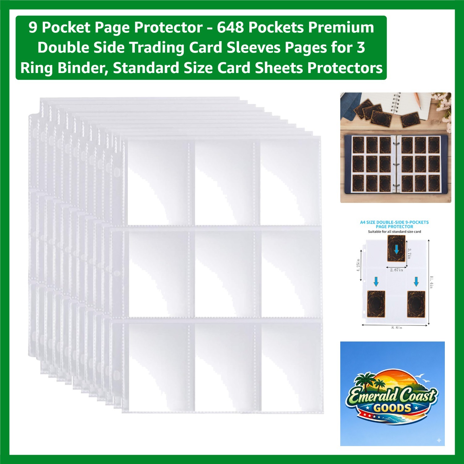 Top-Loading 9 Pocket Card Sheets – 648 Pocket Capacity for Organized Protection
