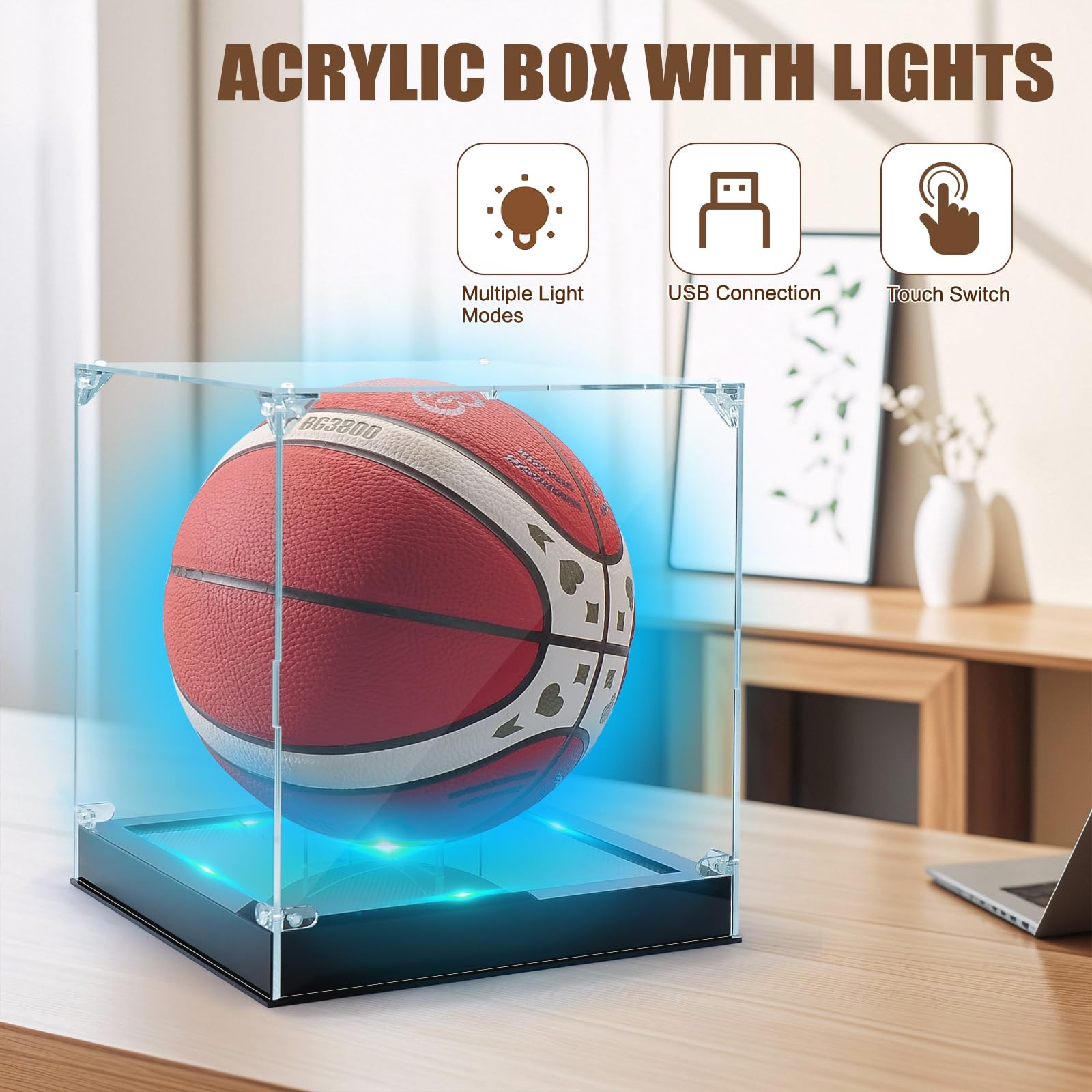 Basketball Display Case with Light,Clear Acrylic Mini Basketball Autograph Di…