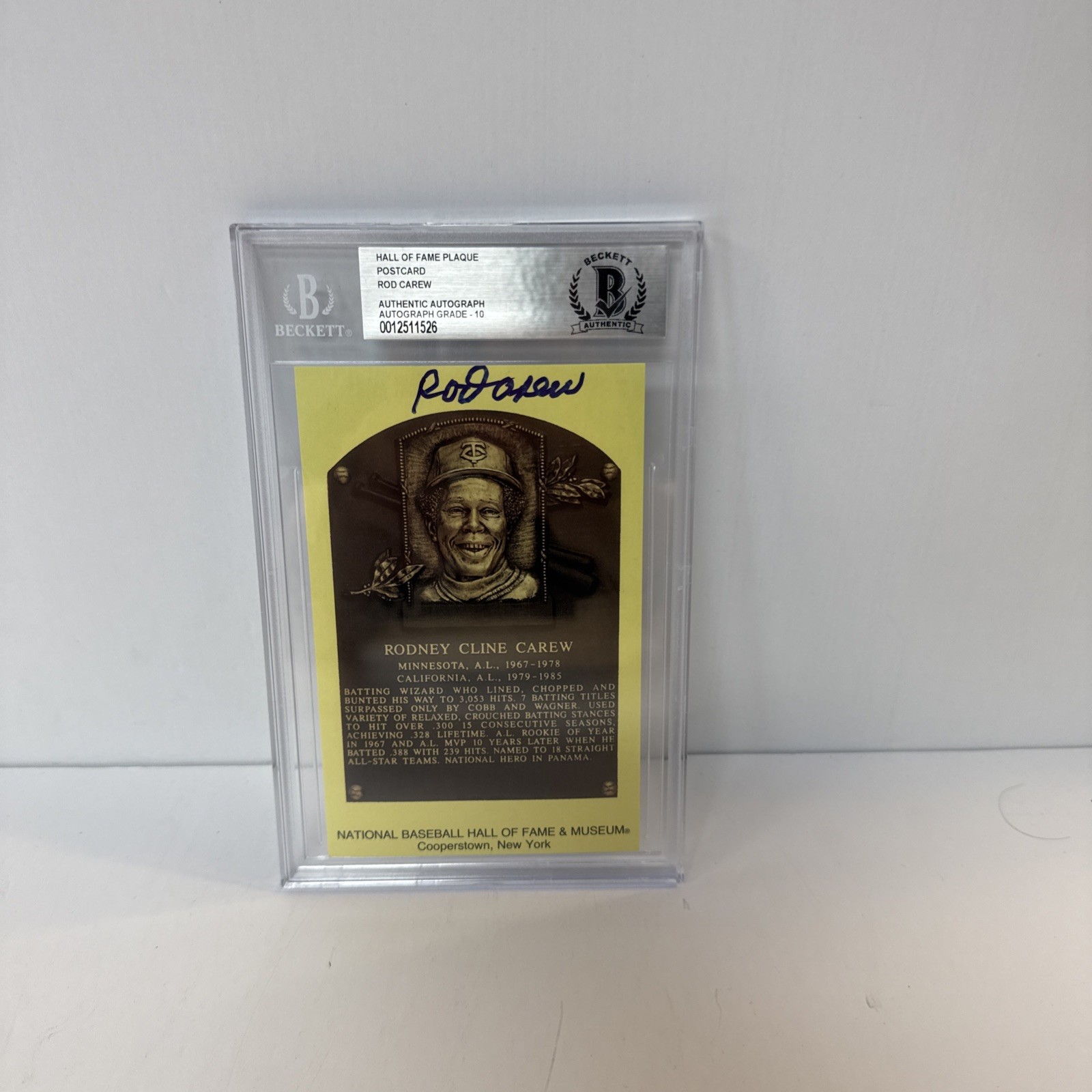 Rod Carew Signed Gold HOF Plaque Postcard Gem Mint 10 | Beckett Graded BAS