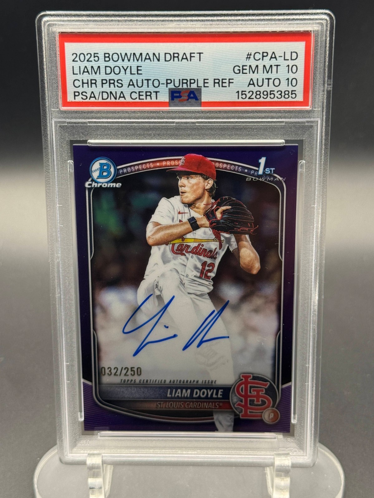 2025 Bowman Draft Liam Doyle Purple Refractor Auto /250 PSA 10 Auto 10 1st