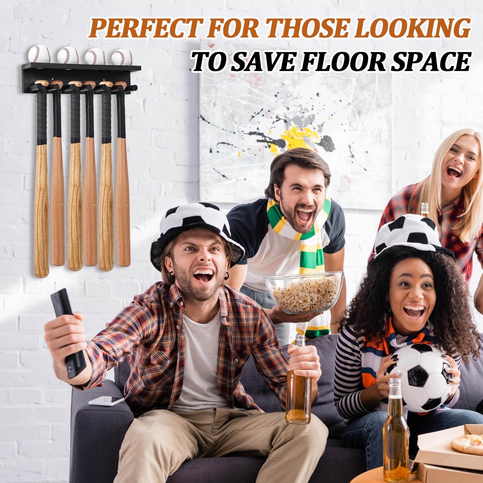 Baseball Bat and Ball Holder Wall Mounted Display Rack Can hold 4 sets of bas…