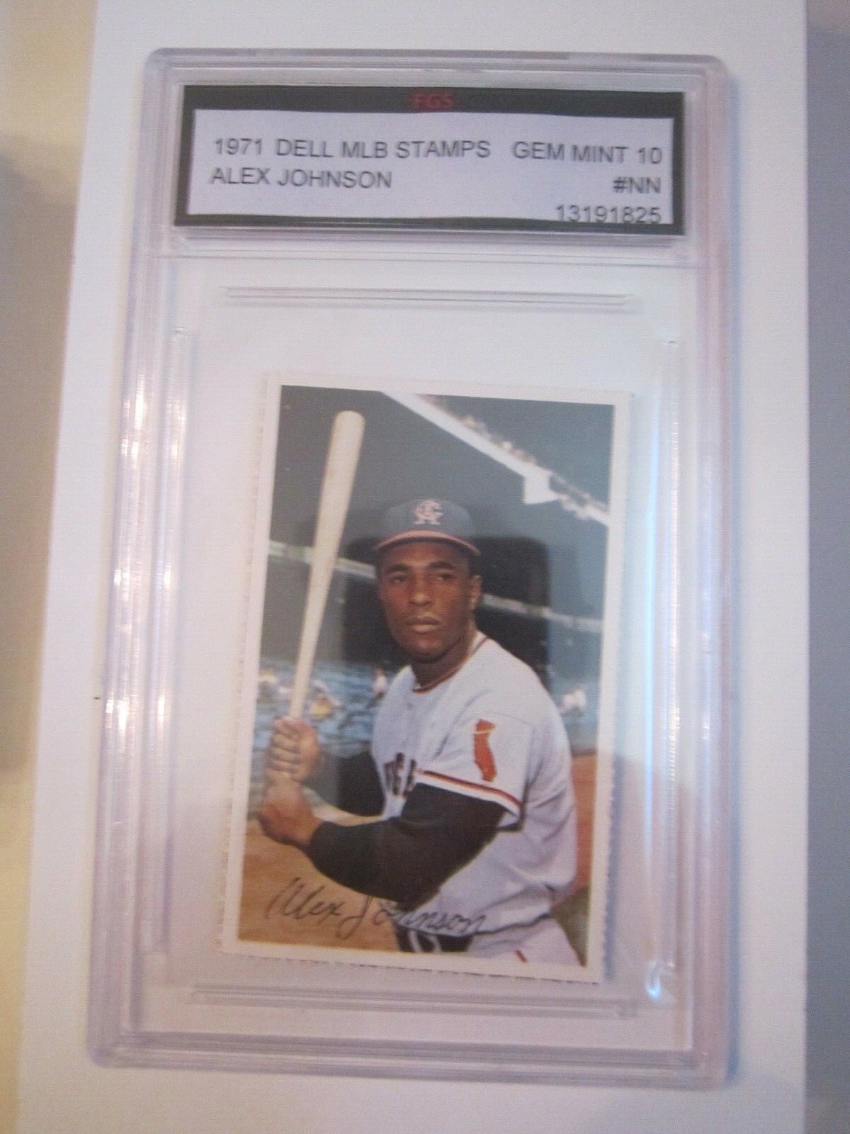1971 ALEX JOHNSON MLB STAMP BASEBALL CARD FGS GRADED GEM MINT 10 – BBA-28