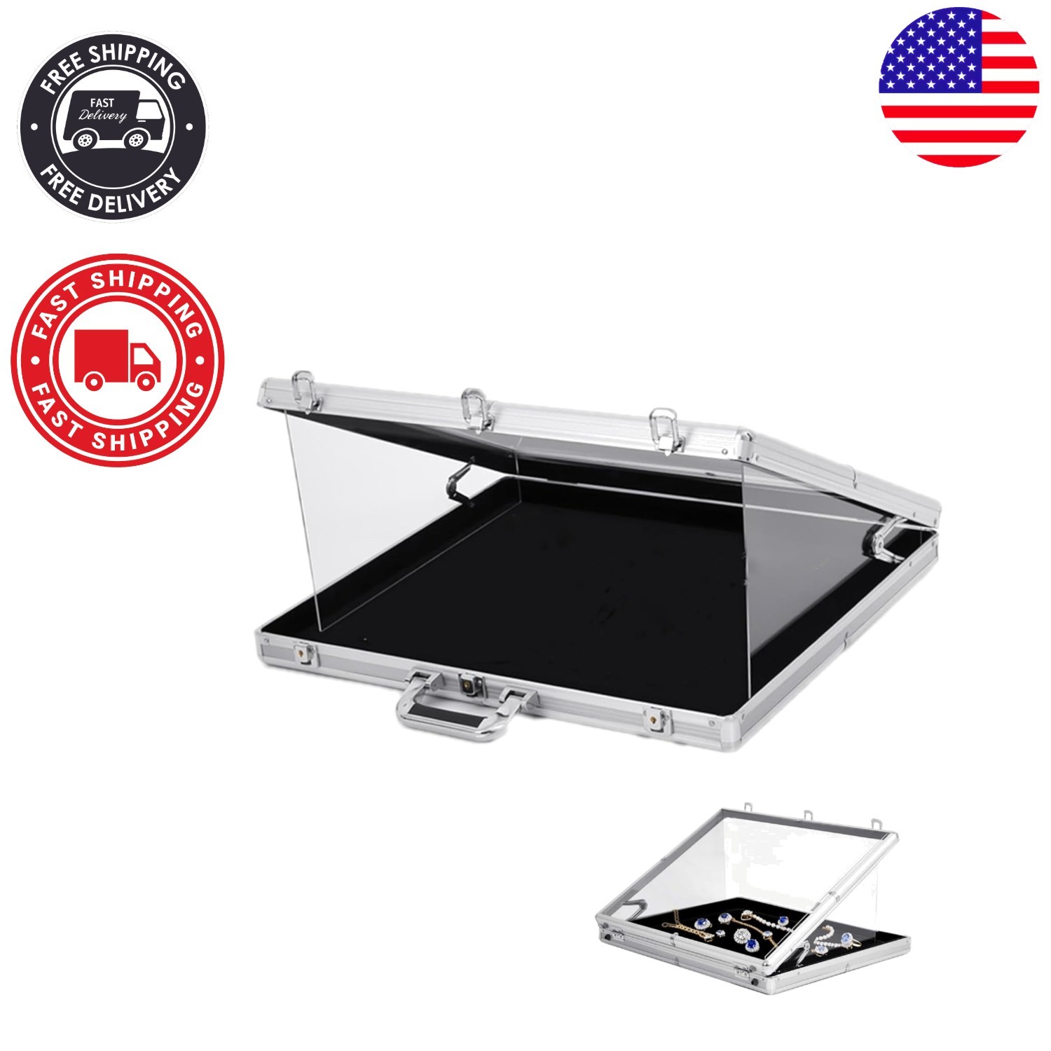 Lightweight 34″x22″ Aluminum Display Case with Adjustable Panels & Locks
