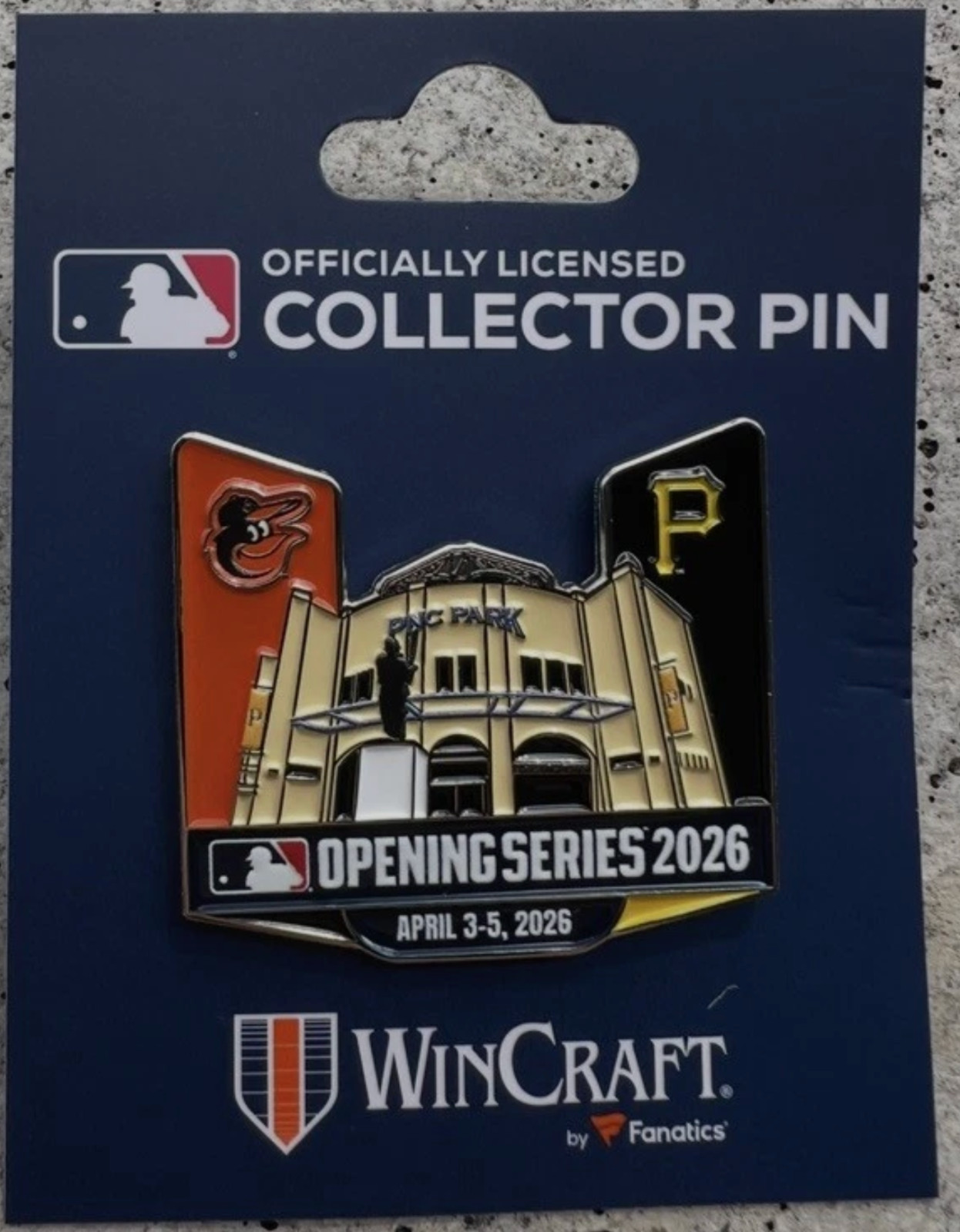 2026 PITTSBURGH PIRATES V VS BALTIMORE ORIOLES OPENING DAY PIN PNC PARK