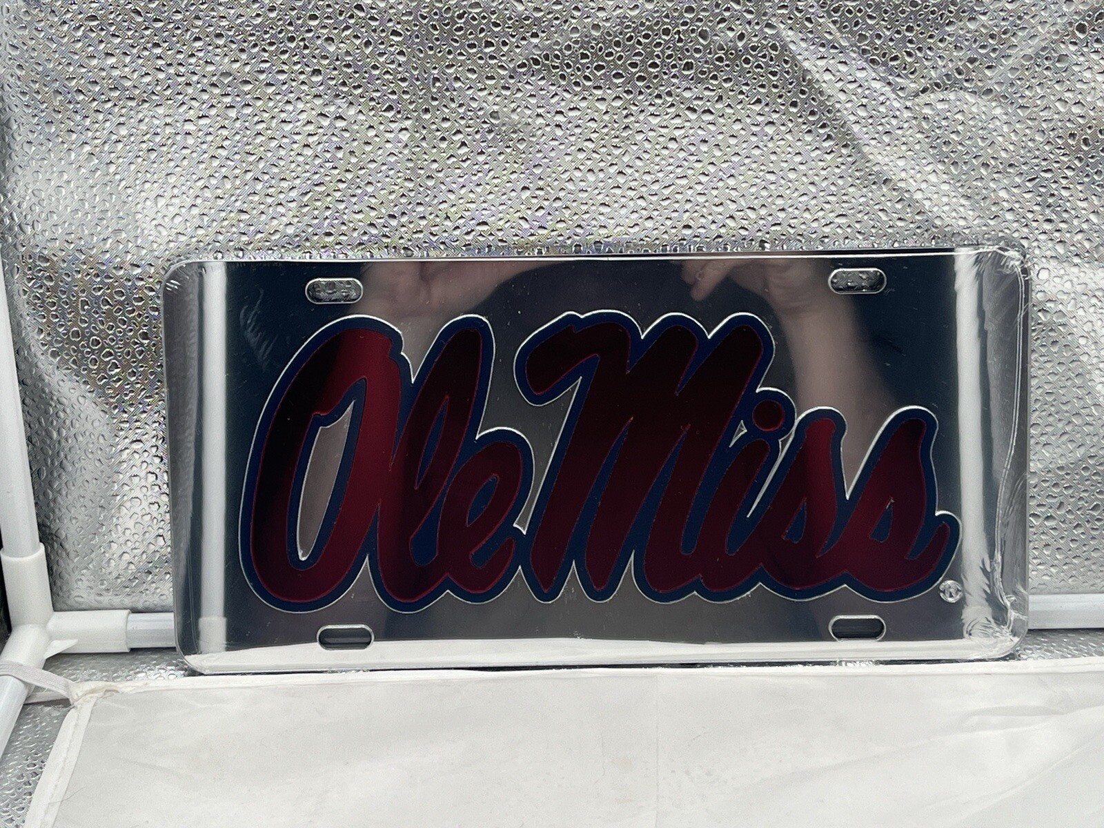 Ole Miss Rebels NCAA Silver Mirrored Laser Cut License Plate Craftique
