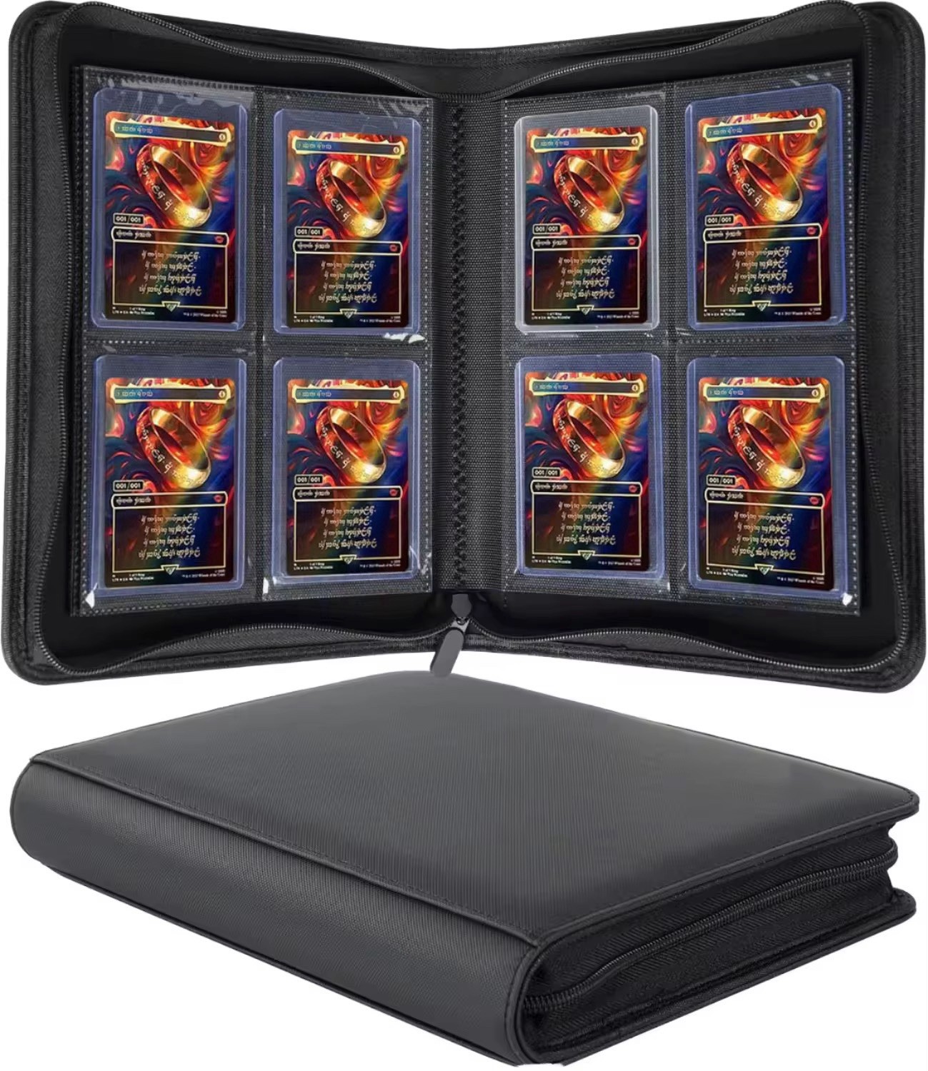 Top Loader Binder 4 Pocket – Black – Card Album Zippered Toploader 35pt Case NEW
