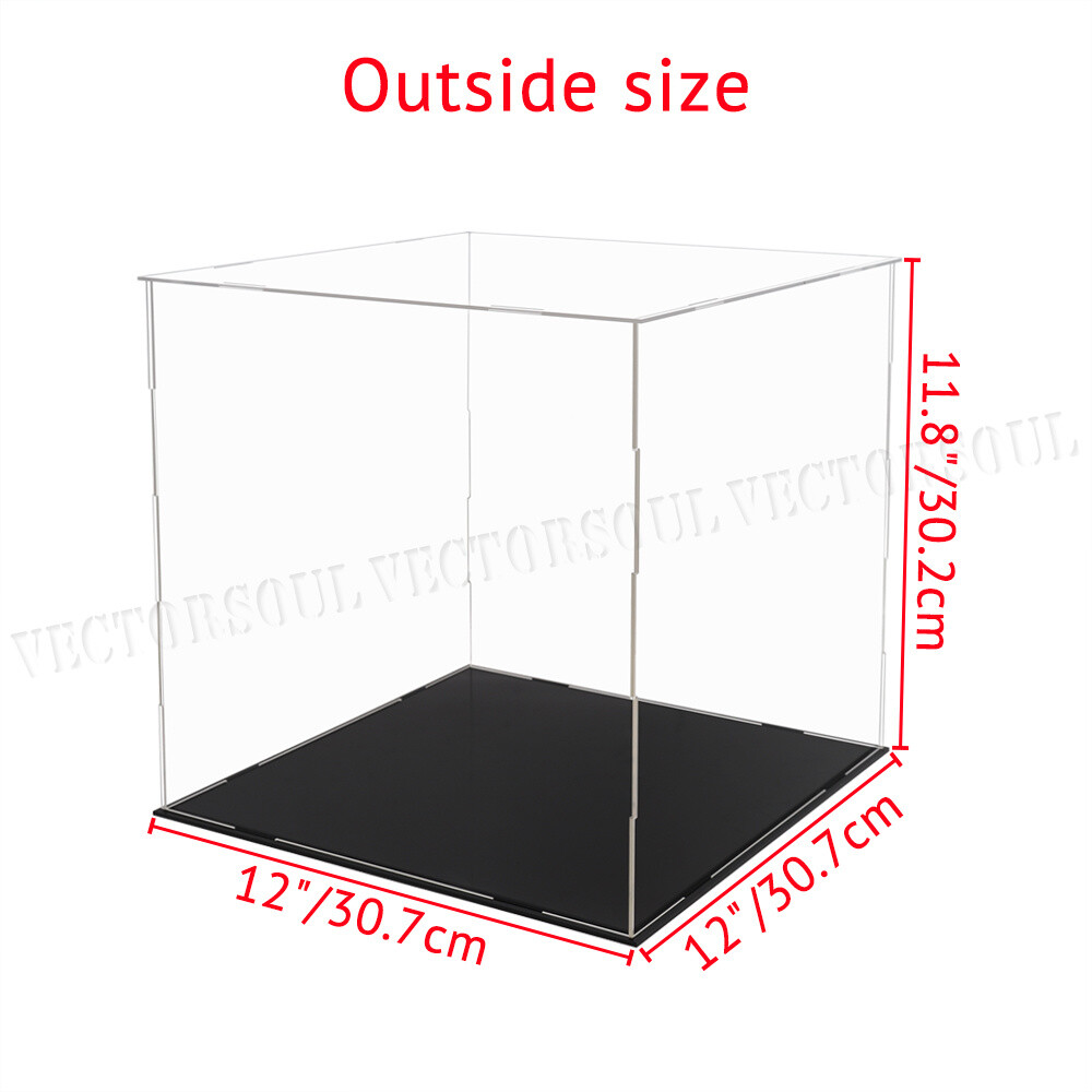 US 11.8″ Cube Acrylic Display Case Clear Perspex Big Box Plastic Base Dustproof