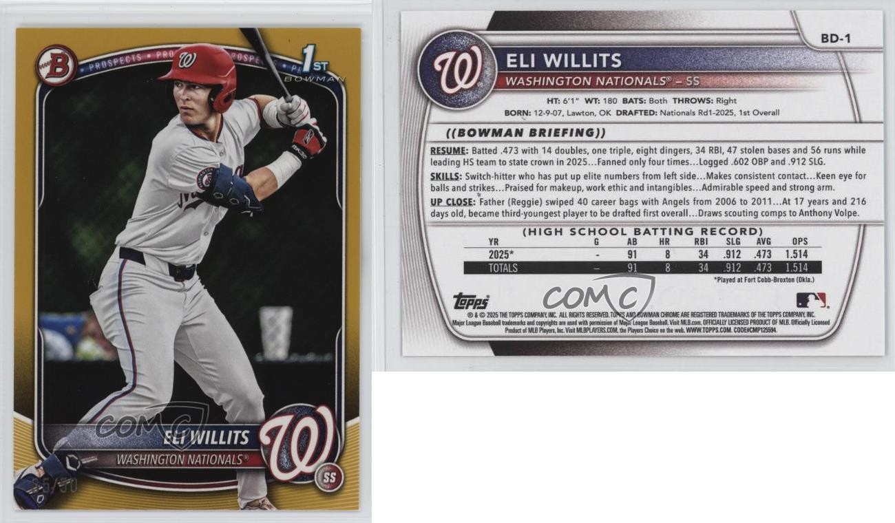 2025 Bowman Draft Gold 35/50 Eli Willits #BD-1 1b03