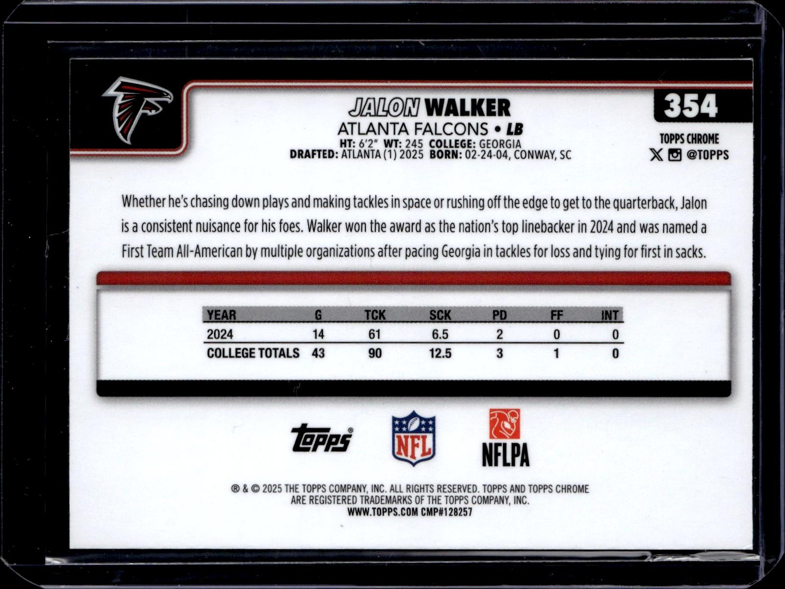 2025 Topps Chrome #354 Jalon Walker Pink X-Fractor