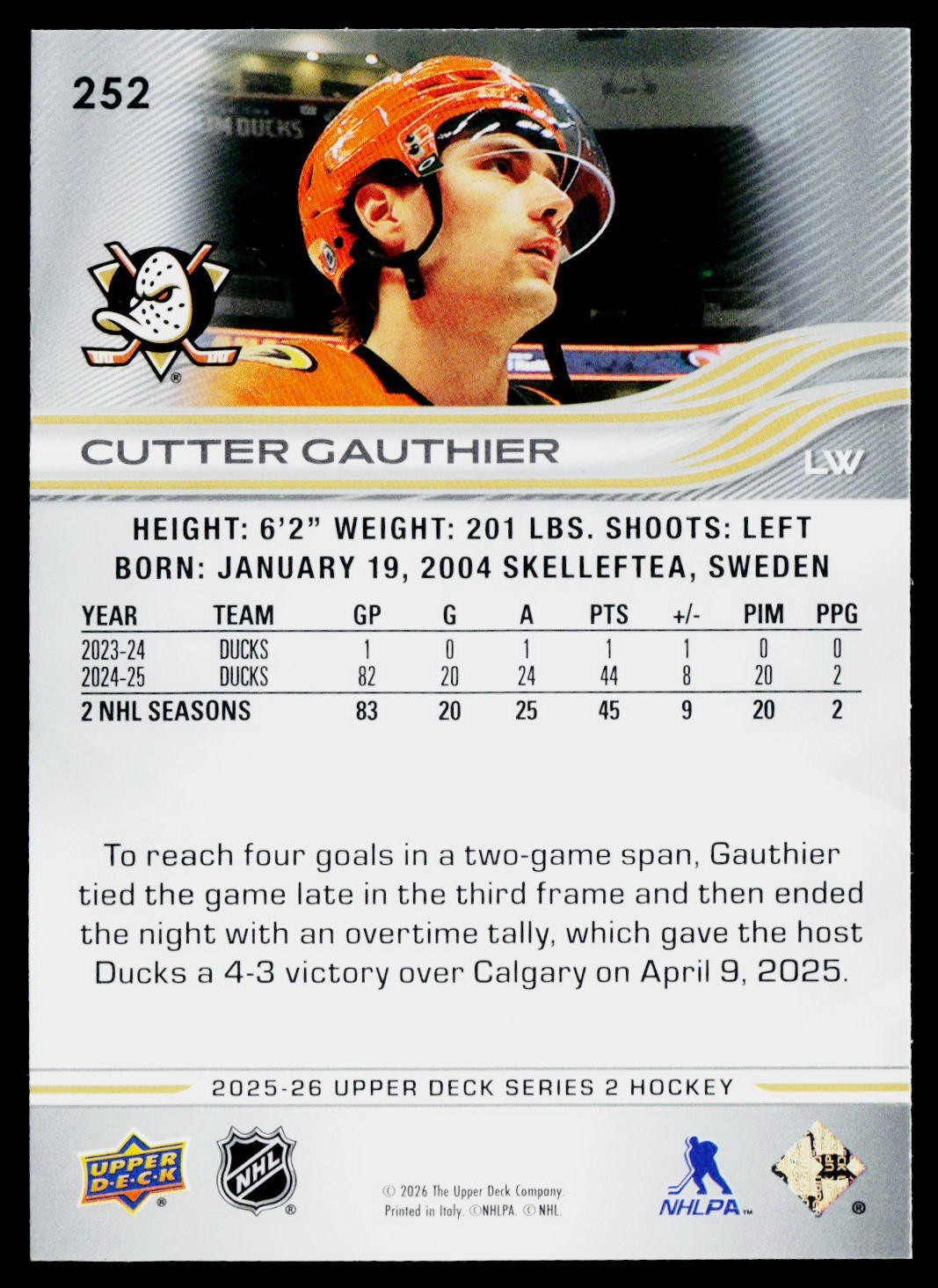 2025-26 Upper Deck Cutter Gauthier #252