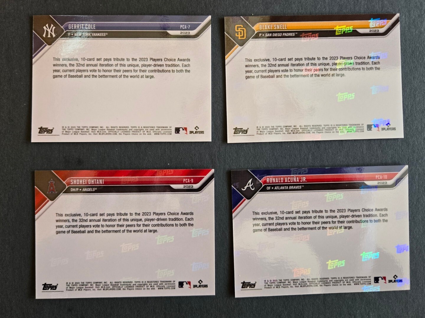 2023 Topps Now Players Choice Awards 10 Card Set MLB Acuña Cole Snell Ohtani