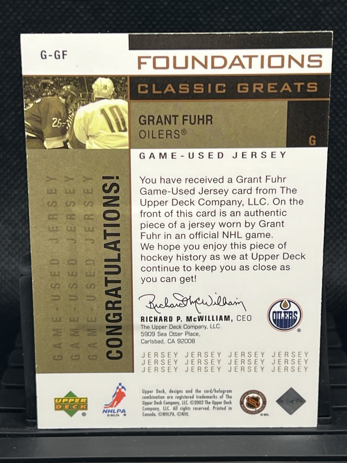2002-03 UD Foundations Grant Fuhr Classic Greats Silver Jersey 008/150 G-GF HOF