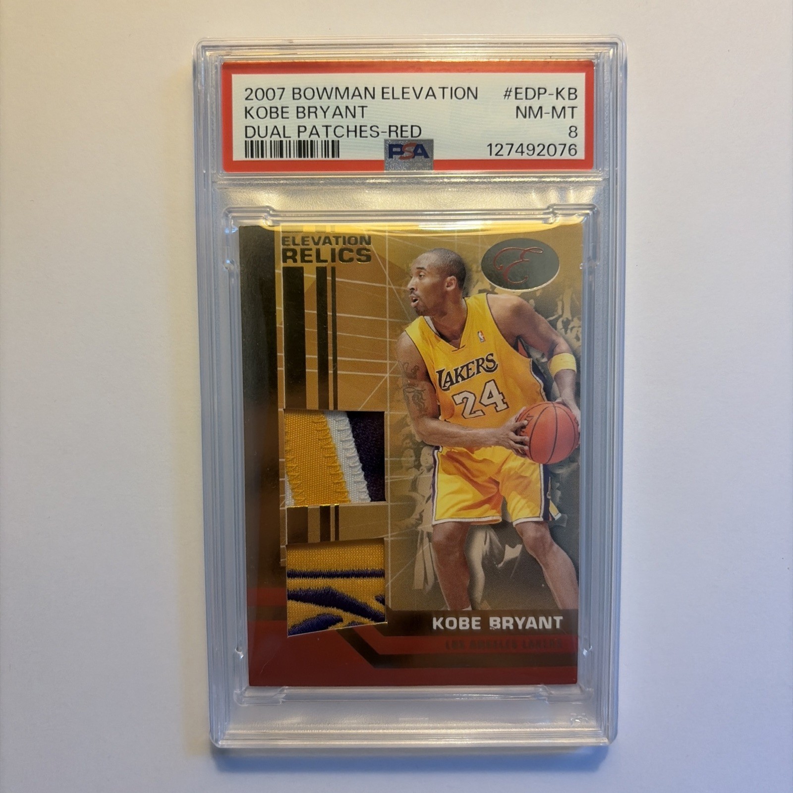 2007-08 Bowman Elevation Kobe Bryant Dual Patches Red 1/4 REEBOK LOGO PSA 8