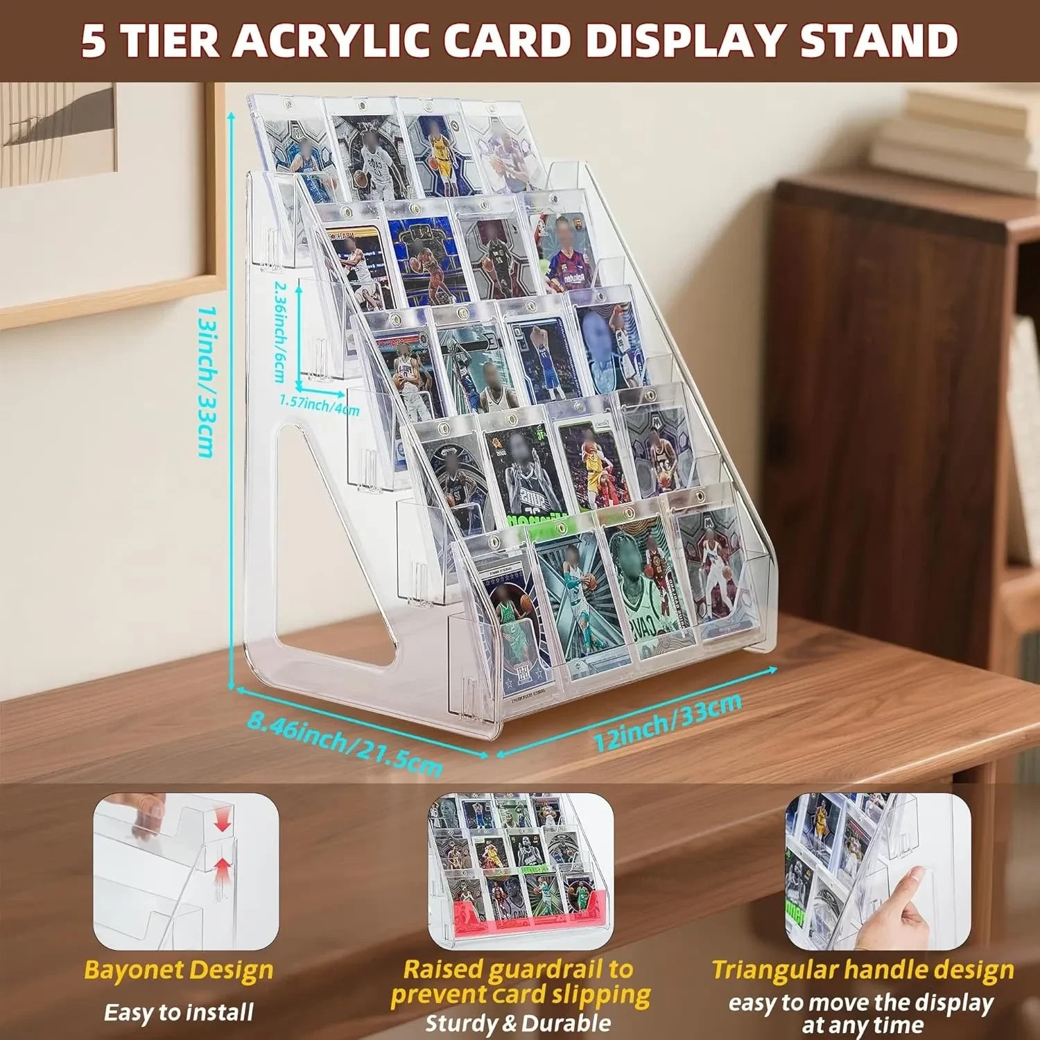 Trading Card Display Stand, 5 Tier Vertical Holder for Baseball Basketball Sport