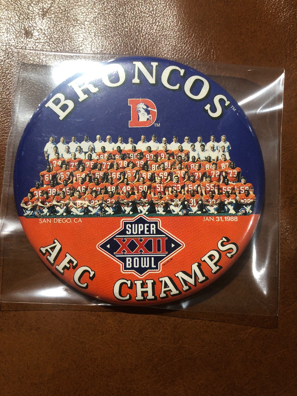 1988 NFL Denver Broncos Super Bowl XXII Large 3 1/2″ Pinback Great Shape