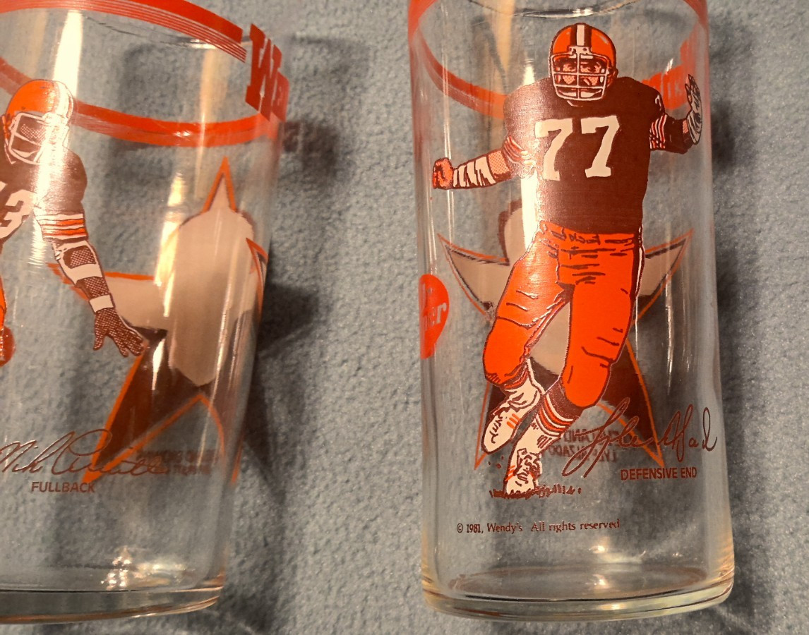 1981 Wendy’s Cleveland Browns Dr. Pepper Mike Pruitt, Lyle Alzado 16oz Glass Lot