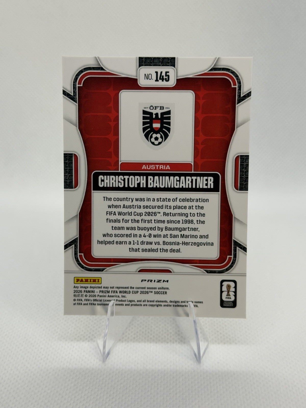 Christoph Baumgartner Austria Silver Wave Prizm 2026 Panini Prizm FIFA WC #145