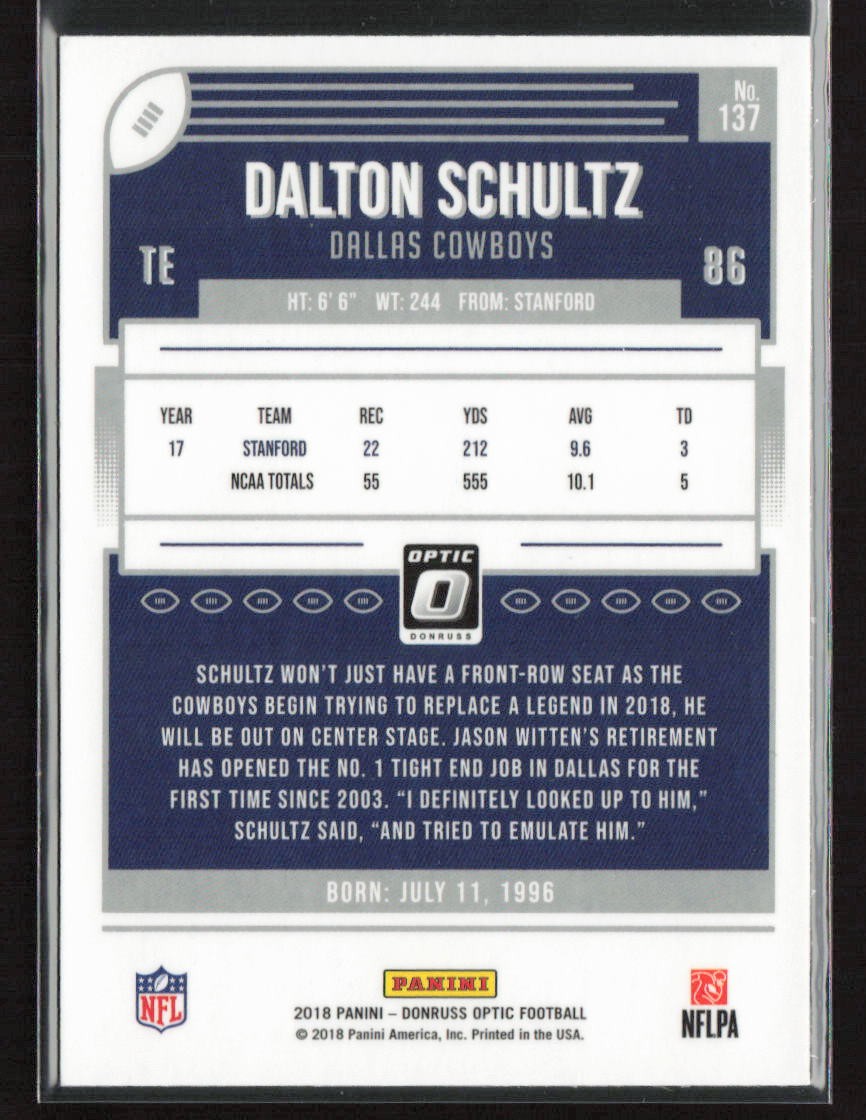 Dalton Schultz 2018 Donruss Optic #137 Dallas Cowboys