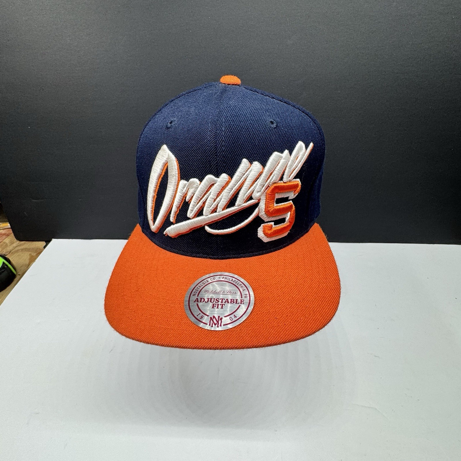 Mitchell & Ness Syracuse Orange Snapback Hat Script 5 Blue Orange NCAA Cap XLNT