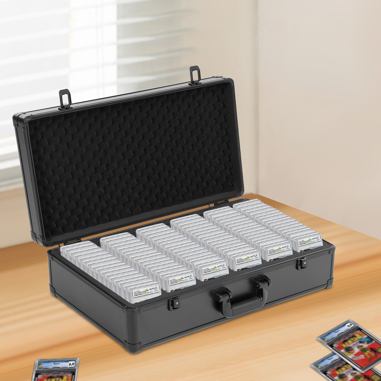 222 PSA Graded Card Storage Box 6 Slots Sports Card Holder Case w/ 2 Keys Lock