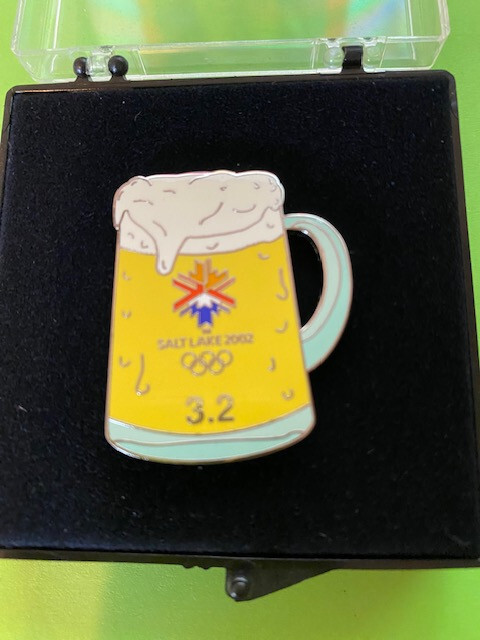 SALT LAKE CITY OLYMPICS PIN UTAH 3.2 BEER FOOD PIN INDIVIDUALLY NUMBERED IN BOX