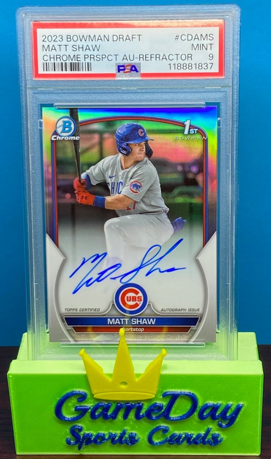 2023 Bowman Draft Chrome Matt Shaw 1st Bowman Refractor Auto /499 #CDA-MS PSA 9