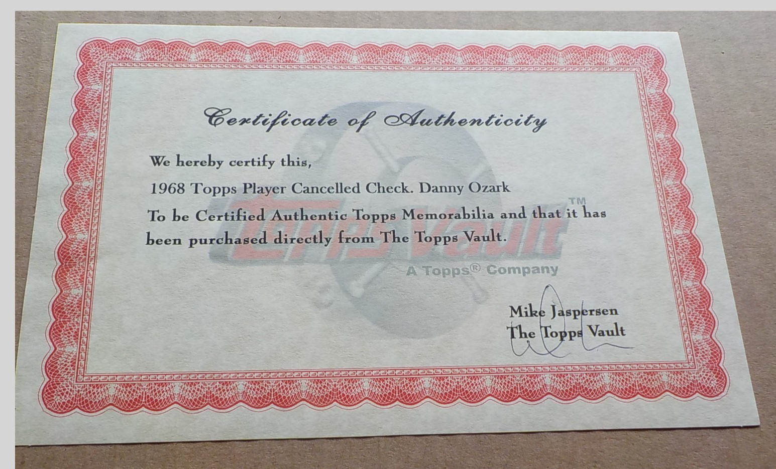 1969 Topps Vault Danny Ozark autograph Los Angeles Dodgers coach 5.00 paycheck