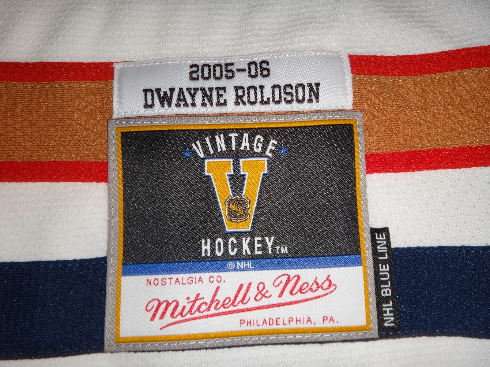 Men’s Dwayne Roloson 2005-06 Mitchell & Ness Oilers Blue Line Player Jersey $225