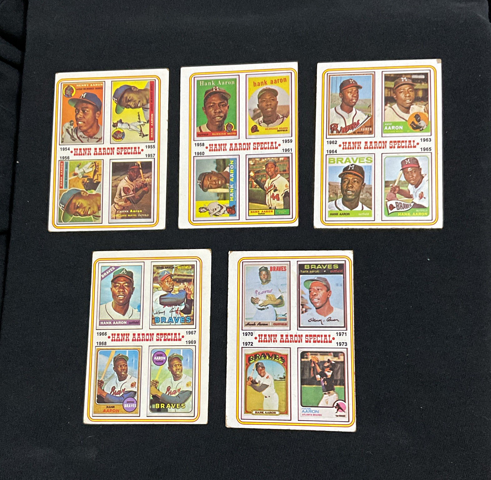 Topps 1974 Hank Aaron Special #1-5 5-Card Insert Lot MLB Braves LotRef 1-5