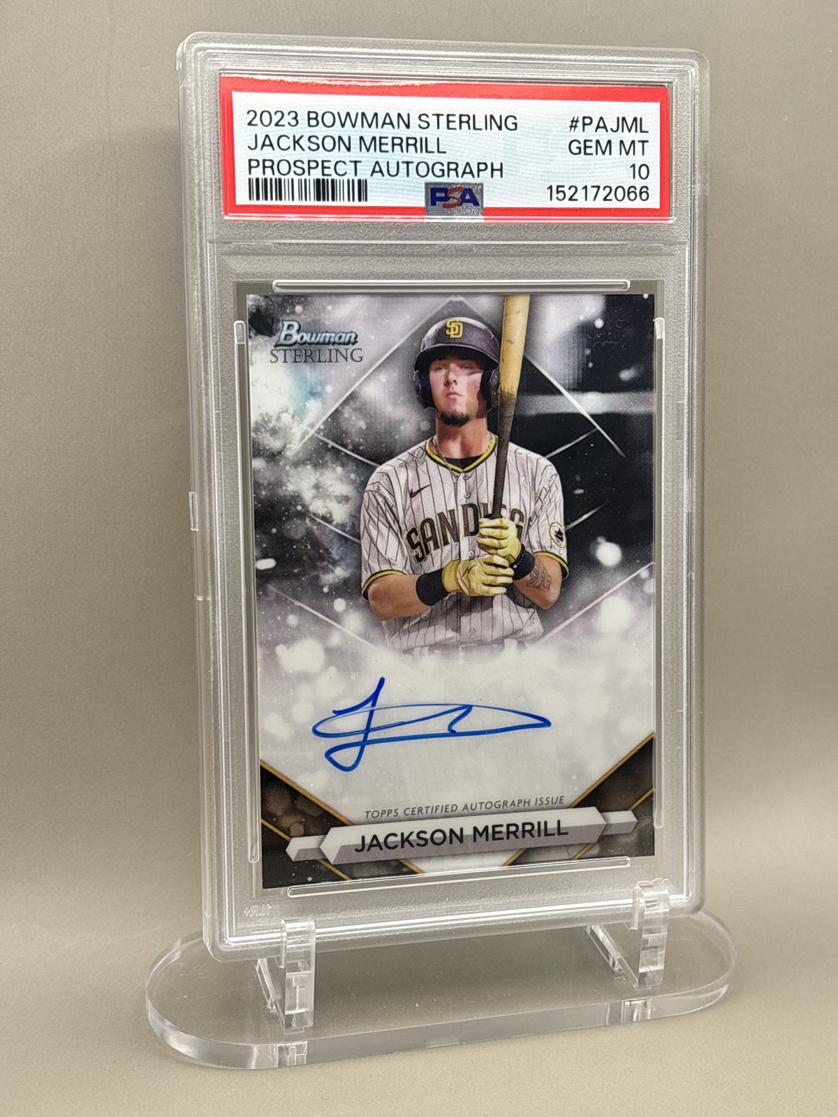 2023 Bowman Sterling – Prospect Autographs Jackson Merrill #PA-JML (AU, RC)